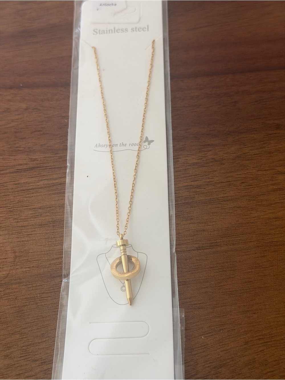 Gold Stainless Steel Sword and Ring Pendant Necklace